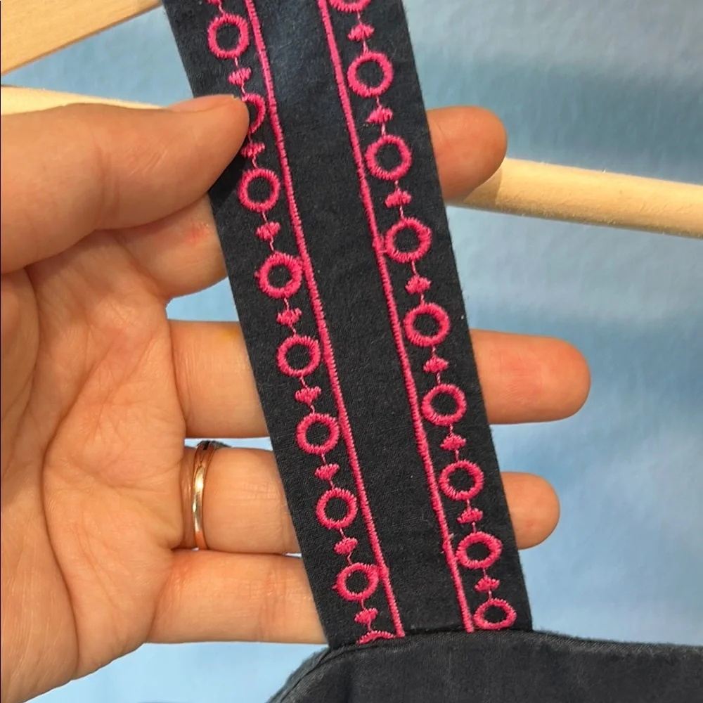 Black Tiered Sundress with Pink Embroidered Trim